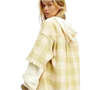 Free People We The Free North Shore Plaid Hooded Top - Green/Cream Small